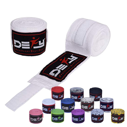 DEFY Professional 180 Inch Hand Wraps for Boxing Muay Thai MMA Elastic Bandages for Men & Women -Pair (White)